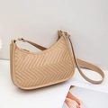 Chic beige quilted half-moon shoulder bag with V-shaped texture and golden buckle - Apricot