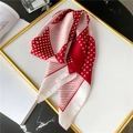 Red and white geometric silk square scarf with star and polka dot patterns - Red
