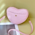 Pink heart-shaped crossbody bag with V-quilted faux leather and golden buckle - Pink