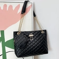 Black quilted cylinder bag with gold flamingo charm and chain strap variant - Black Embroidery