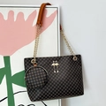 Brown monogram cylinder crossbody bag with golden flamingo clasp and coin purse - Brown Polka Dots