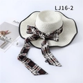Narrow long silk scarf used as a decorative ribbon on a white wavy brim straw hat - Black and Red Plaid (LJ16-2) / 0.8