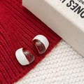 Minimalist red and white contrast dome earrings with gold plating for women - White and Ankara Red