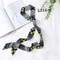 Narrow dark green silk scarf with colorful polka dots in a French elegant twilly style - Dark Green with Multicolor Dots (LJ16-8)
