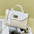 Sac bandoulière chic blanc et jaune avec imprimé trèfle et chaîne dorée élégante - Blanc (Imprimé)