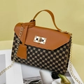 Brown and black crossbody bag with golden clover print and chain strap detail - 19*6*13cm / Brown