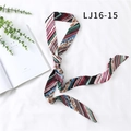 Narrow silk scarf with colorful stripes and leopard print patterns, style LJ16-15 - Multicolor Splicing Pattern (LJ16-15)