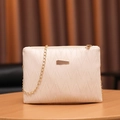 Cream white crossbody bag with wave quilting and golden chain strap for women - Apricot Quilted (Wave Chevron)