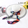 Summer white straw hat with colorful geometric floral ribbon tie for beach sun protection - Bright Geometric Print (LJ16-19)