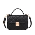 Sac à main noir matelassé classique avec fermoir doré et bandoulière amovible - Noir
