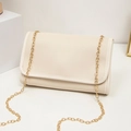 Minimalist creamy white shoulder bag with crocodile texture and gold chain strap - Crocodile / White