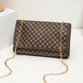 Brown crocodile texture shoulder bag with gold floral print and chain strap - Geometric Flower Print / Coffee