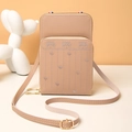 Detailed embroidery of butterflies and hearts on a pink leather phone crossbody bag - Apricot