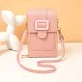 Pink minimalist crossbody phone bag with square buckle and adjustable golden strap - Pink