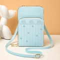 Borsa a tracolla azzurra per cellulare con ricamo a cuore e doppia cerniera per donna - Blu