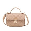 Quilted beige Kelly bag with heart lock and adjustable crossbody strap for women - Khaki