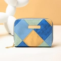 Portafoglio corto patchwork con paillettes e design geometrico in blu e verde - Blu