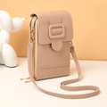 Piccola borsa porta cellulare color albicocca in pelle con dettagli in oro e fibbia - Albicocca