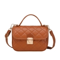 Brown quilted crossbody bag with gold twist lock and adjustable shoulder strap - Dark Brown