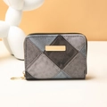Portafoglio corto da donna in pelle PU grigio con motivo trapuntato e zip dorata - Grigio