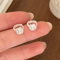 Elegant silver camellia flower hoop earrings with detailed petals for a chic look - Rose Flower Style (A-1444) / Silver