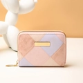 Portafoglio corto da donna patchwork con ricami e chiusura in metallo dorato - Rosa