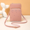 Pink crossbody phone bag for women with butterfly embroidery and golden hardware detail - Pink