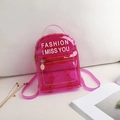 Mini sac à dos rose transparent en PVC pour femme avec imprimé lettres et poche zippée - Rose Bonbon
