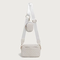 Detail of white printed crossbody bag set with mini coin purse and gold hardware - White