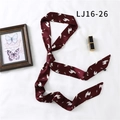 Narrow wine red skinny silk scarf featuring white alpaca prints and feather patterns - Wine Red Alpaca (LJ16-26)
