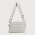 Bolso bandolera beige claro en cuero granulado con correa ancha geométrica - Gris