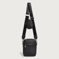Borsa a tracolla retrò nera con stampa geometrica e un piccolo portamonete rotondo - Nero