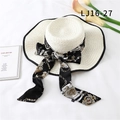 French vintage wide brim straw hat with elegant black and white print silk ribbon - Black and White Print (LJ16-27)