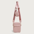 Borsa a tracolla rosa con motivi geometrici e un piccolo borsellino rimovibile - Rosa