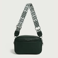 Bolso bandolera verde oscuro con correa ancha geométrica y textura cuero granulado - Verde
