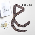 Narrow silk twilly scarf with dark grey-purple leopard print and stylish knotted design - Dark Gray Purple Leopard (LJ16-33)