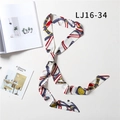 White narrow long silk scarf with colorful chain and belt buckle patterns for women - White Chain Letter (LJ16-34)