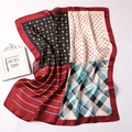 Detail of colorful silk scarf with paisley patterns, patchwork design and elegant folds - Four Grid Cat Print Wine Red Border