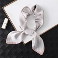 Detail of pink houndstooth satin silk scarf with fluid pattern and fine edge stitching - 70*70cm / Light Pink Border/FJ161-4