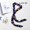 Narrow silk twilly scarf with vintage gold chain and red stripes on navy blue - Dark Blue Vintage Chain (LJ16-36)