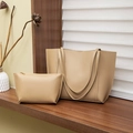 Minimalist khaki PU leather tote bag and pouch set for women on a shelf display - Apricot 2-Piece Set (Composite Bag) / Apricot