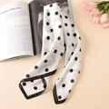 Écharpe classique en soie blanche à pois noirs avec bordure fine pour femmes - Blanc à pois noirs