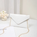 Fashionable white envelope clutch with stone pattern finish and delicate gold chain strap - White