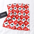 Detail of red and white checkered square scarf featuring pixel art horse and GOOD text - Red White Grid Pixel Horse Style (FX-131)