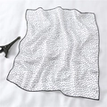 Close-up of white silk square scarf with black polka dots and fine black hem edges - Black White Edged Polka Dot Style (FX-124)