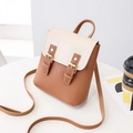 Mini borsa a tracolla stile zaino bicolore marrone e crema con doppie fibbie - Marrone