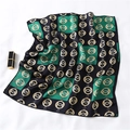 Detailed texture of green and black silk scarf with gold chain buckle patterns - Dark Green Gold Buckle Chain Style (FX-114)