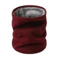 Detail of burgundy ribbed knit neck warmer with soft grey fleece lining for winter warmth - Rust Red