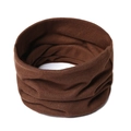 Detailed view of dark brown knitted neck warmer with thick ribbed texture and elastic design - Coffee