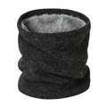 Detail of gray knitted neck warmer showing thick faux fur lining and ribbed texture - Black and Gray